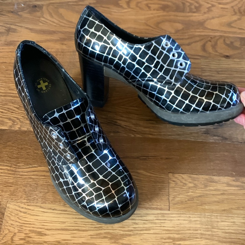 Dr Martens Danielle black silver high heel booties shoes US 9 EU 41